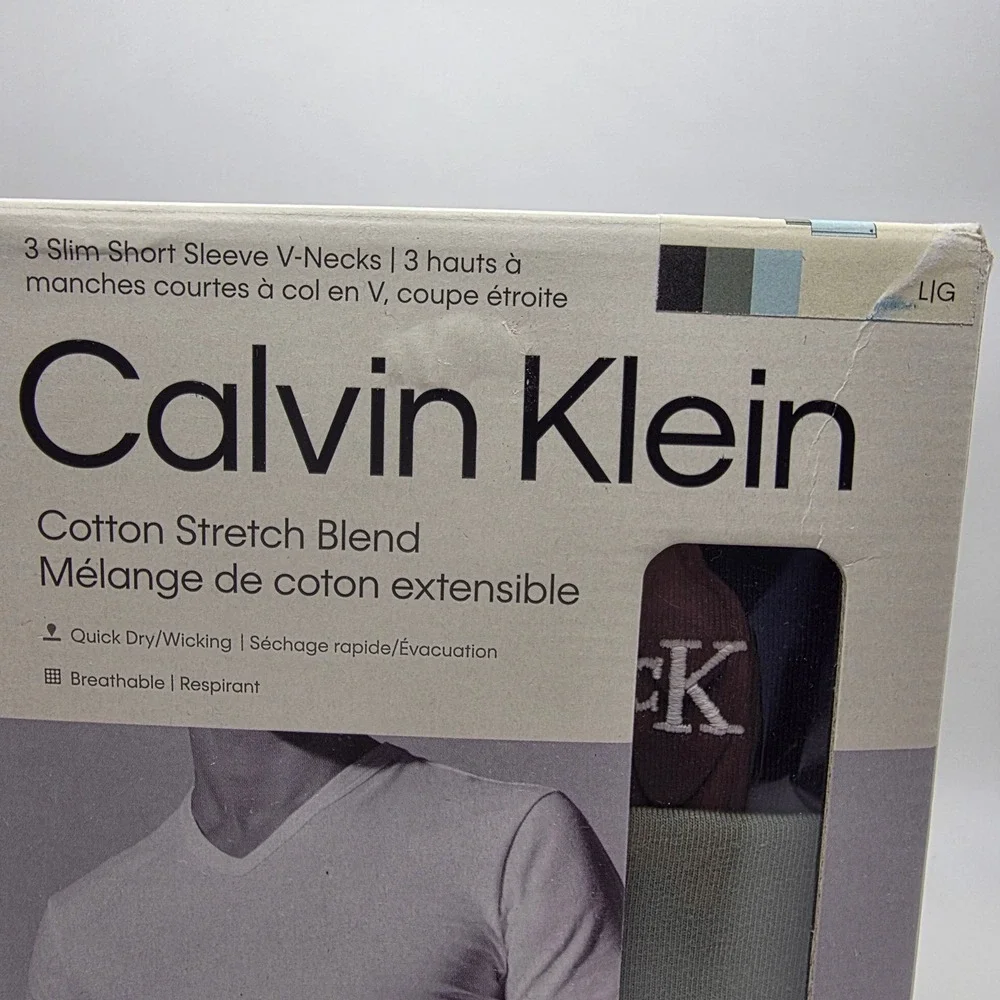 Calvin Klein V-Neck Undershirts Mens Large 3-Pack Slim Fit Multi Cotton New